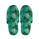 Green Tropical Monstera Pattern Print Slippers