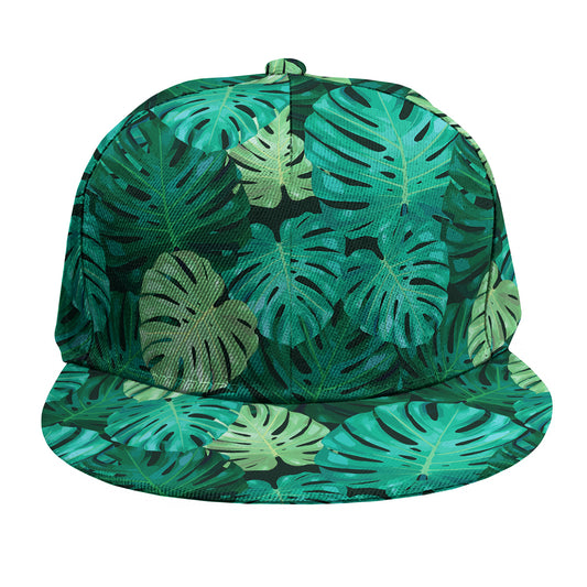 Green Tropical Monstera Pattern Print Snapback Cap