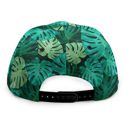 Green Tropical Monstera Pattern Print Snapback Cap