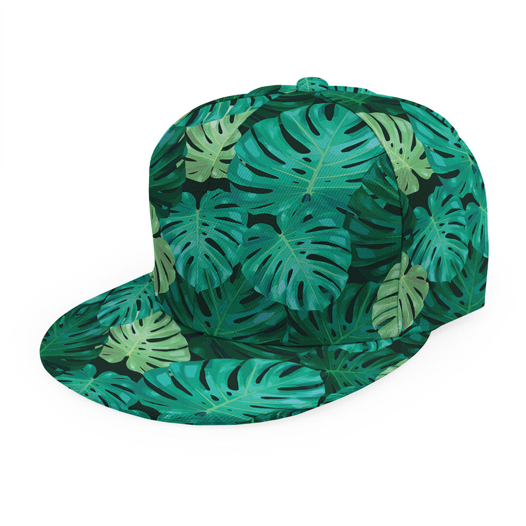 Green Tropical Monstera Pattern Print Snapback Cap