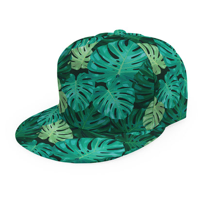 Green Tropical Monstera Pattern Print Snapback Cap