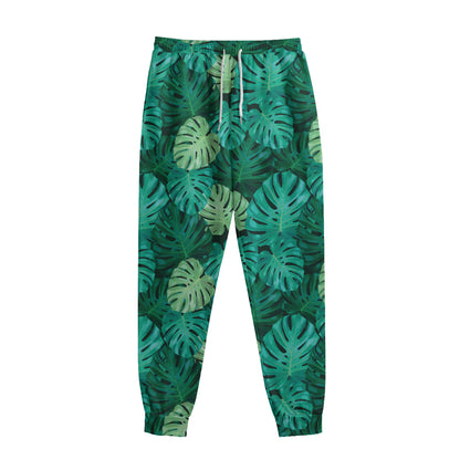 Green Tropical Monstera Pattern Print Sweatpants
