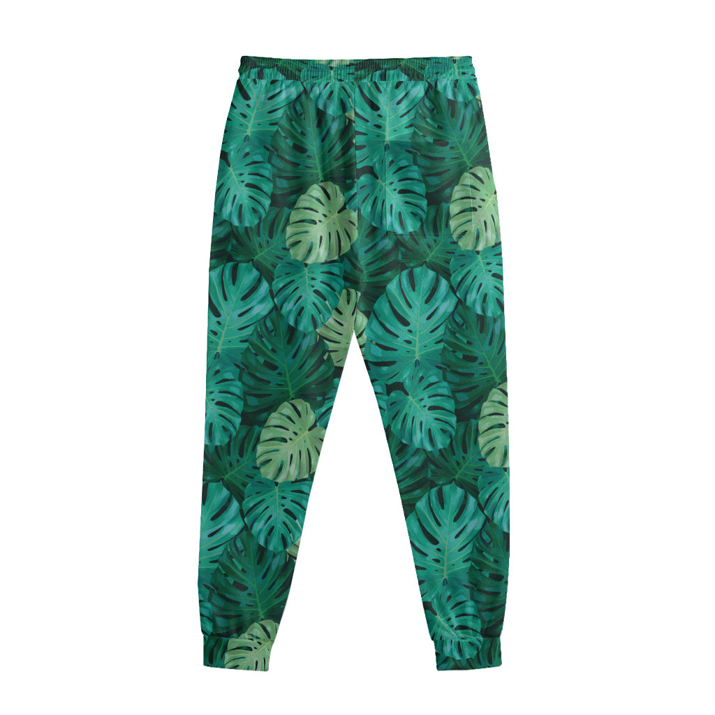 Green Tropical Monstera Pattern Print Sweatpants