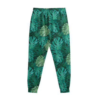 Green Tropical Monstera Pattern Print Sweatpants
