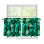 Green Tropical Monstera Pattern Print Tier Curtains