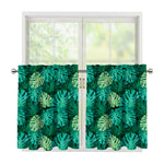 Green Tropical Monstera Pattern Print Tier Curtains