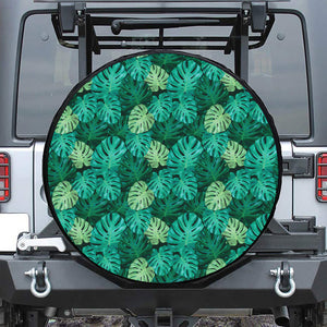 Green Tropical Monstera Pattern Print Tire Cover