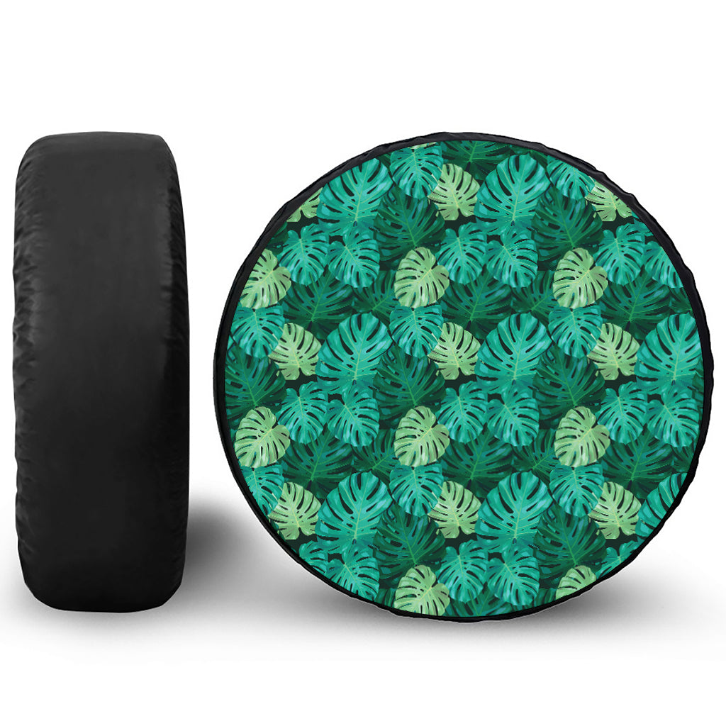 Green Tropical Monstera Pattern Print Tire Cover