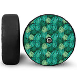 Green Tropical Monstera Pattern Print Tire Cover With Camera Hole