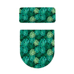 Green Tropical Monstera Pattern Print Toilet Lid And Tank Cover Set