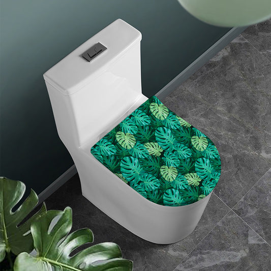 Green Tropical Monstera Pattern Print Toilet Lid Cover