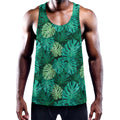 Green Tropical Monstera Pattern Print Men's Workout Tank Top