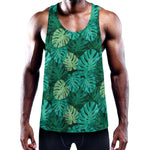 Green Tropical Monstera Pattern Print Training Tank Top