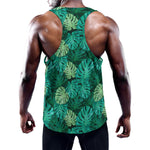 Green Tropical Monstera Pattern Print Training Tank Top