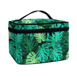 Green Tropical Monstera Pattern Print Travel Makeup Bag