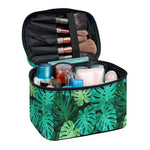 Green Tropical Monstera Pattern Print Travel Makeup Bag