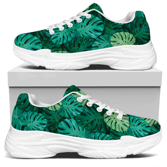 Green Tropical Monstera Pattern Print White Chunky Shoes