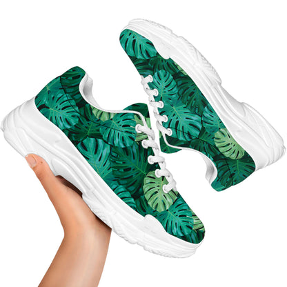 Green Tropical Monstera Pattern Print White Chunky Shoes