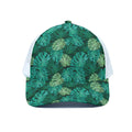 Green Tropical Monstera Pattern Print White Mesh Trucker Hat