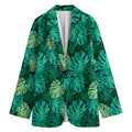 Green Tropical Monstera Pattern Print Women's Blazer