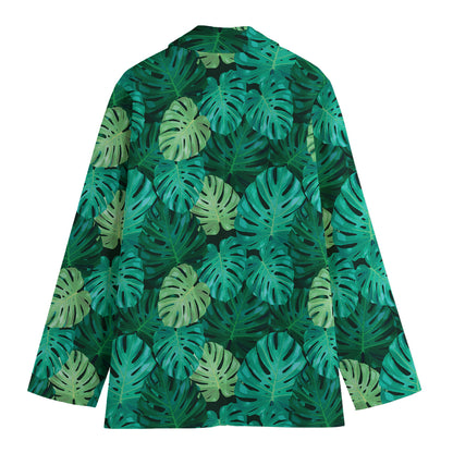 Green Tropical Monstera Pattern Print Women's Blazer