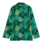 Green Tropical Monstera Pattern Print Women's Cotton Blazer