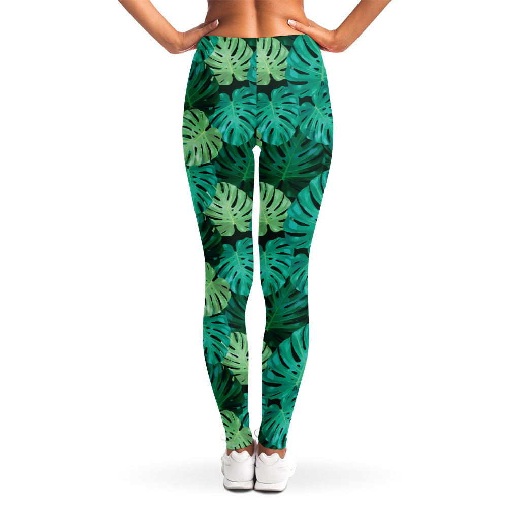 Green Tropical Monstera Pattern Print Women's Leggings