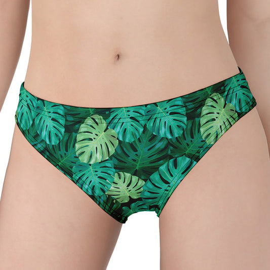 Green Tropical Monstera Pattern Print Women's Panties