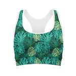 Green Tropical Monstera Pattern Print Women's Sports Bra