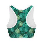 Green Tropical Monstera Pattern Print Women's Sports Bra