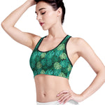 Green Tropical Monstera Pattern Print Women's Sports Bra