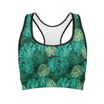 Green Tropical Monstera Pattern Print Women's Sports Bra