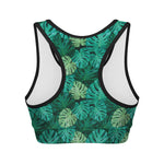 Green Tropical Monstera Pattern Print Women's Sports Bra