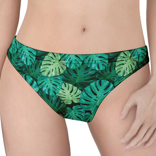 Green Tropical Monstera Pattern Print Women's Thong