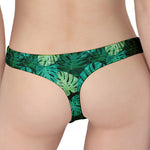 Green Tropical Monstera Pattern Print Women's Thong