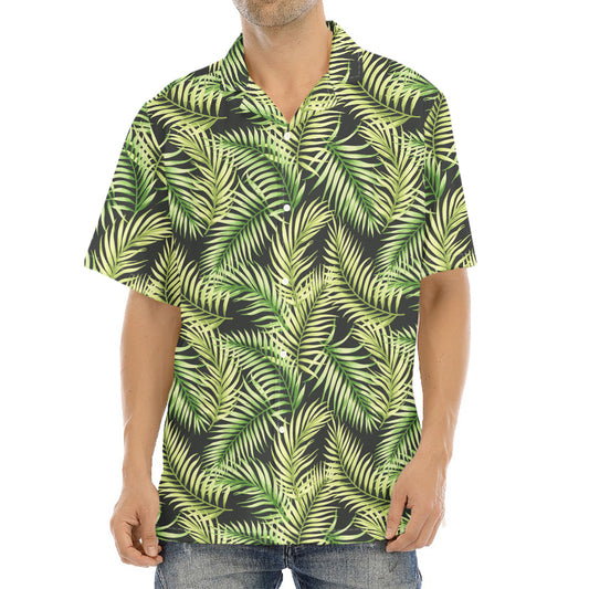 Green Tropical Palm Leaf Pattern Print Aloha Shirt