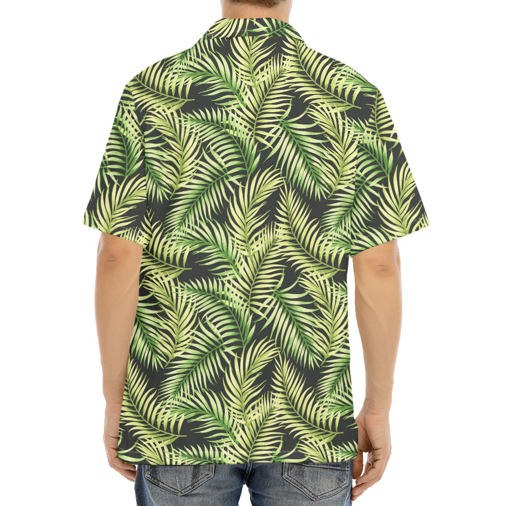 Green Tropical Palm Leaf Pattern Print Aloha Shirt
