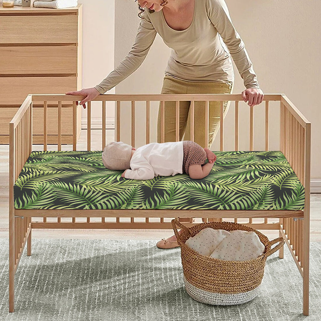 Green Tropical Palm Leaf Pattern Print Baby Crib Sheet