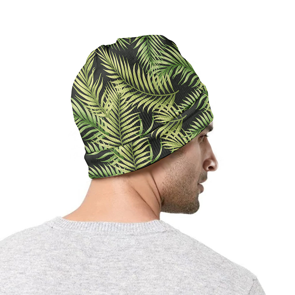 Green Tropical Palm Leaf Pattern Print Beanie