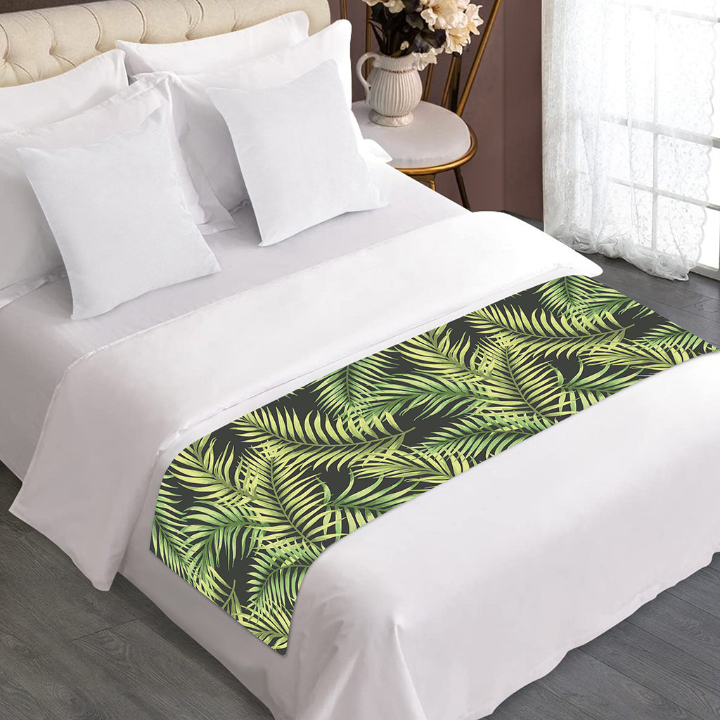 Green Tropical Palm Leaf Pattern Print Bed Runner