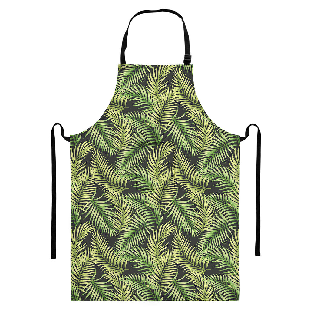 Green Tropical Palm Leaf Pattern Print Bib Apron With Pocket