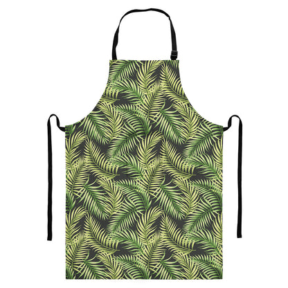 Green Tropical Palm Leaf Pattern Print Bib Apron With Pocket