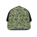 Green Tropical Palm Leaf Pattern Print Black Mesh Trucker Hat