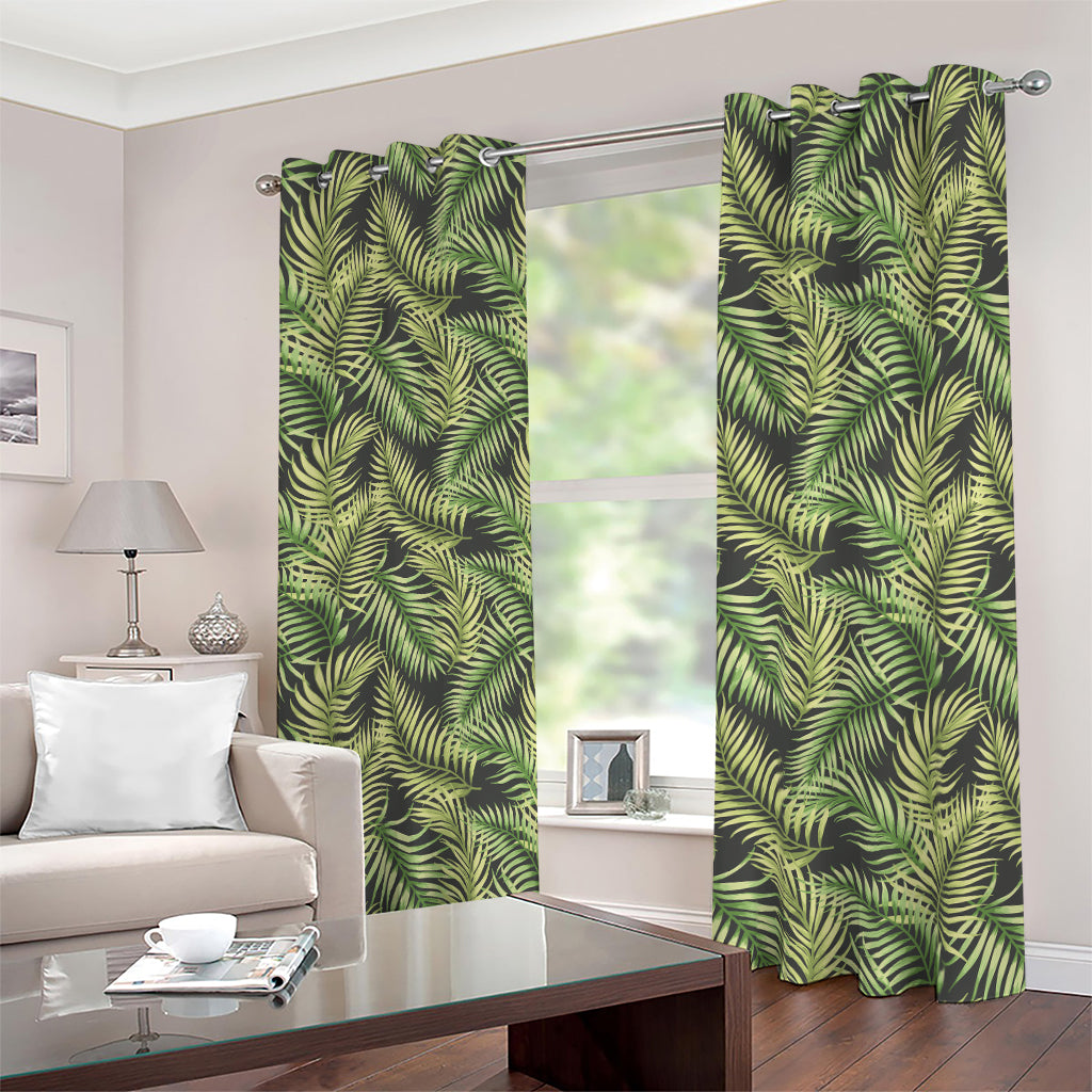 Green Tropical Palm Leaf Pattern Print Blackout Grommet Curtains
