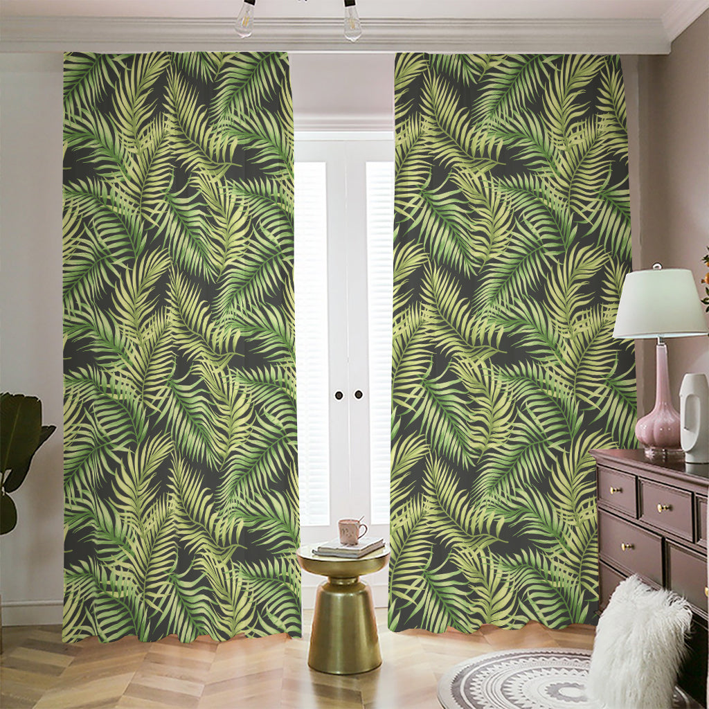 Green Tropical Palm Leaf Pattern Print Blackout Pencil Pleat Curtains