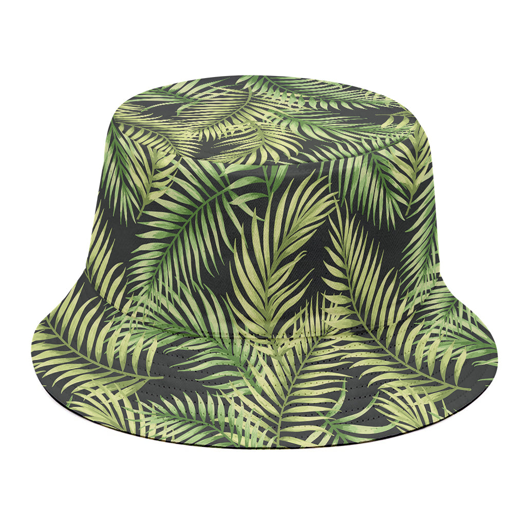 Green Tropical Palm Leaf Pattern Print Bucket Hat