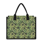 Green Tropical Palm Leaf Pattern Print Canvas Tote Bag