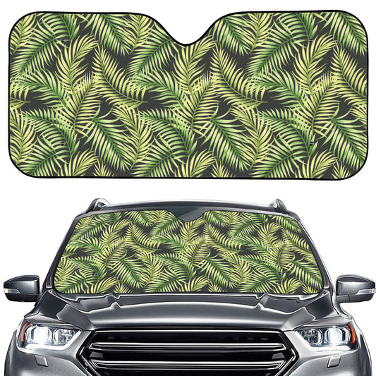 Green Tropical Palm Leaf Pattern Print Car Windshield Sun Shade