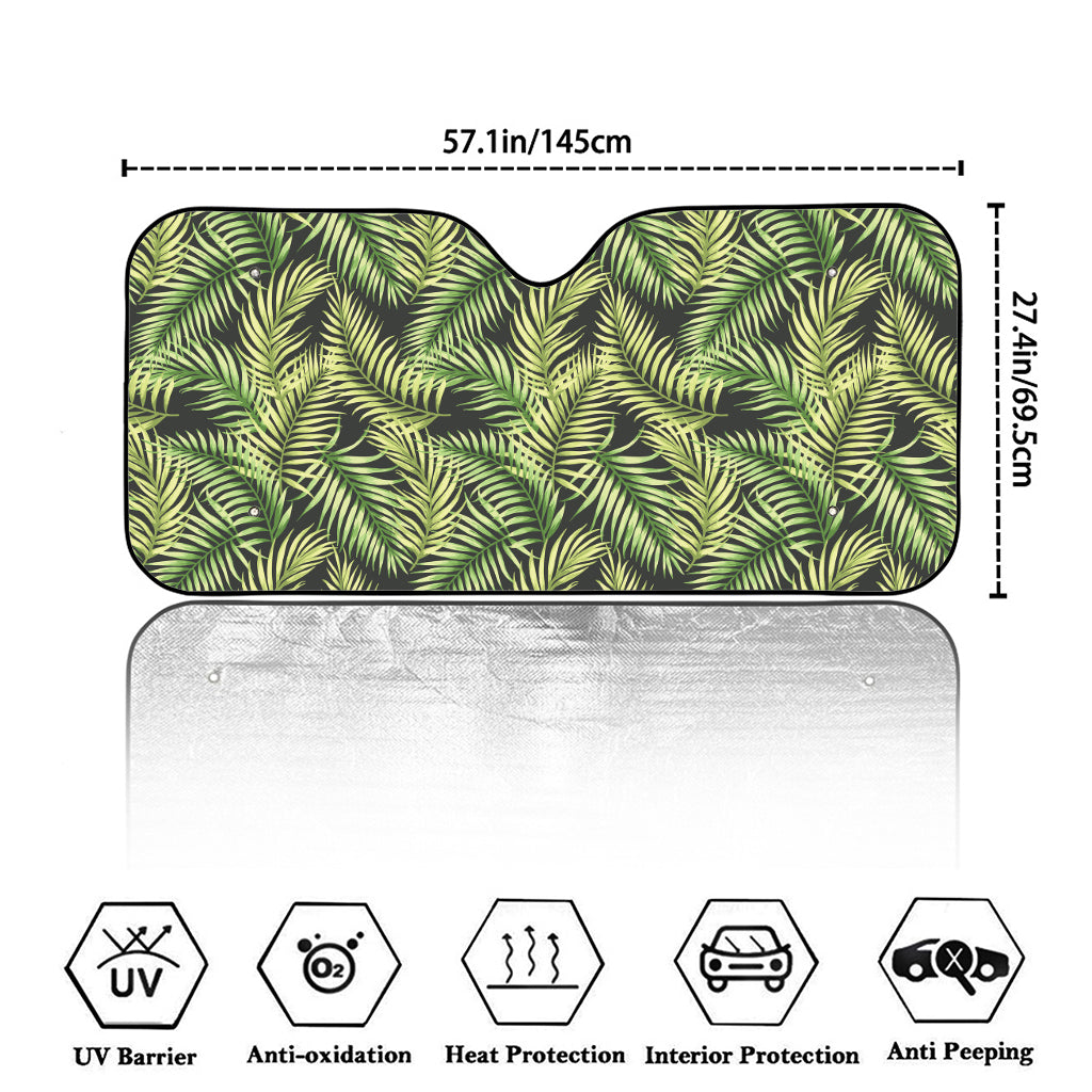 Green Tropical Palm Leaf Pattern Print Car Windshield Sun Shade