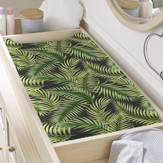 Green Tropical Palm Leaf Pattern Print Changing Pad Cover